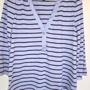 White House Black Market Blue Striped Long Sleeve Top